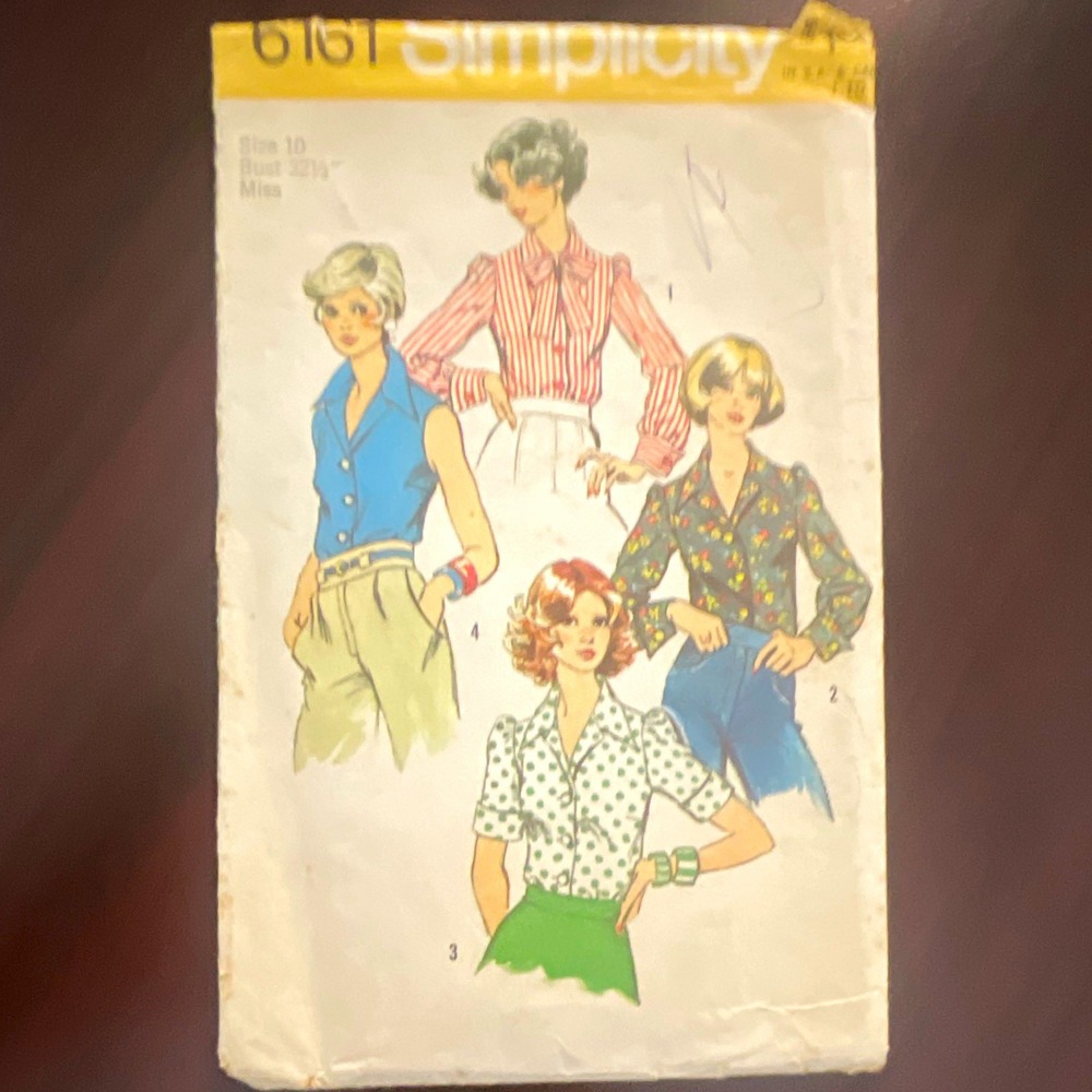 Simplicity 6161 VTG 1970s Sewing Pattern Misses Blouse Size 10 Missing Pieces